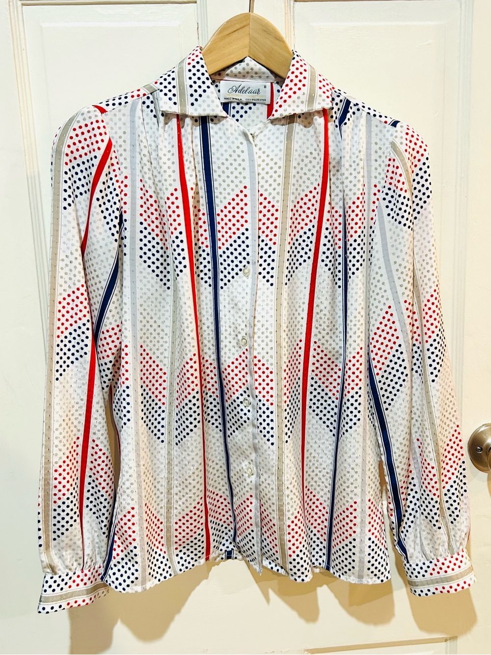 Adelaar Vintage 70s 80s Polka Dot Striped Shirt Size 8